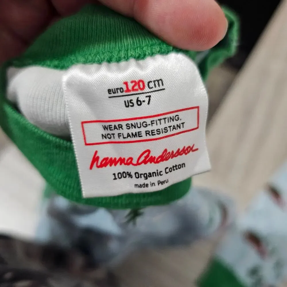 Hanna Andersson Pajama Set Blue Green Red Car Carrying Christmas Tree 6-7